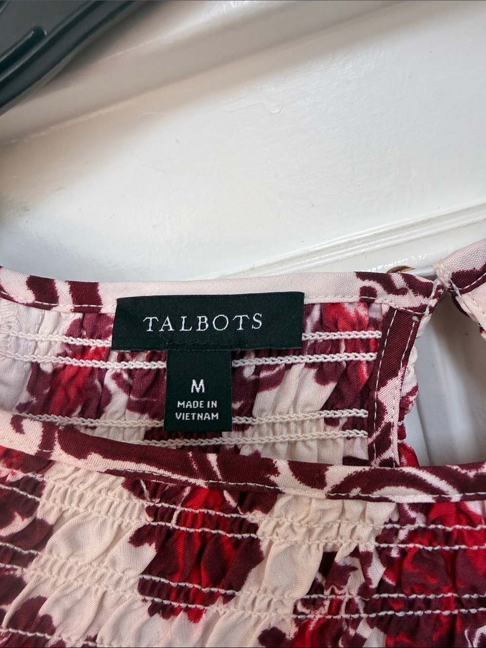 Talbots NWOT Red Pink Purple Floral Print Peasant Top M - Picture 4 of 9